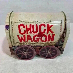 Giftco Chuck Wagon Vintage Tin W/Box Metal Advertising Moveable Wheels